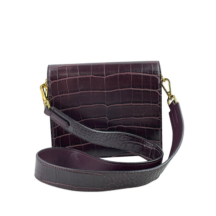 JW Pei Mini Flap Burgundy Red Croc Faux Leather Vegan Crossbody Bag Handbag