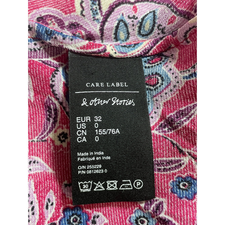 & Other Stories Marinette Paisley Floral Satin Long Sleeve Midi A-line Dress 0