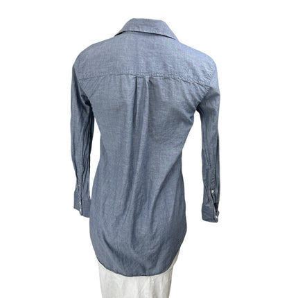 J.Crew Women's Blue Chambray Button Front Long Sleeve Tunic Shirt Top Size XXS