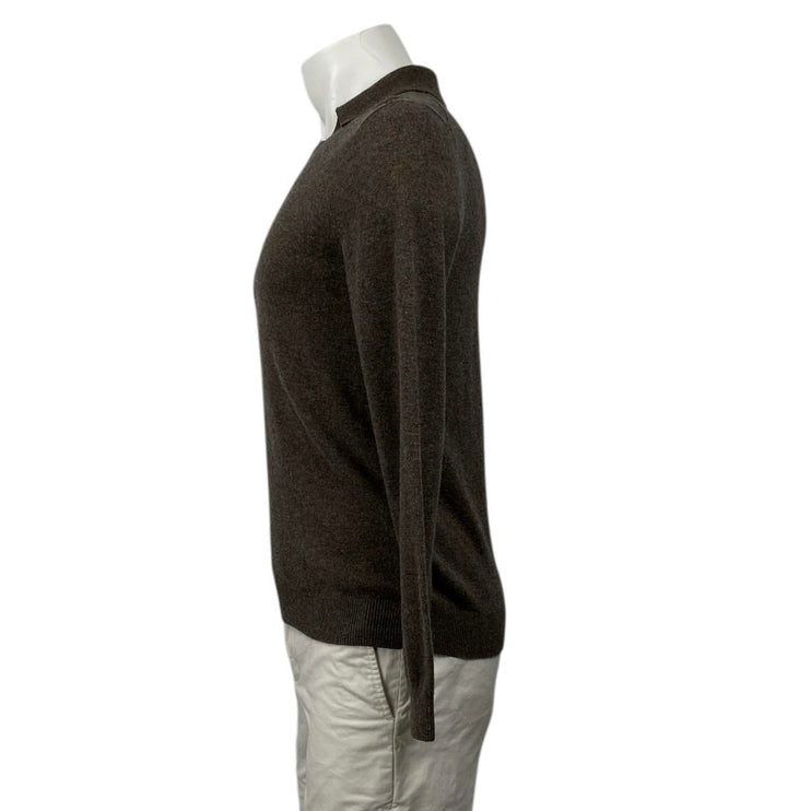 Reiss Men's Brown Long Sleeve Collared Polo V Neck Sweatshirt Sweater Top Size S