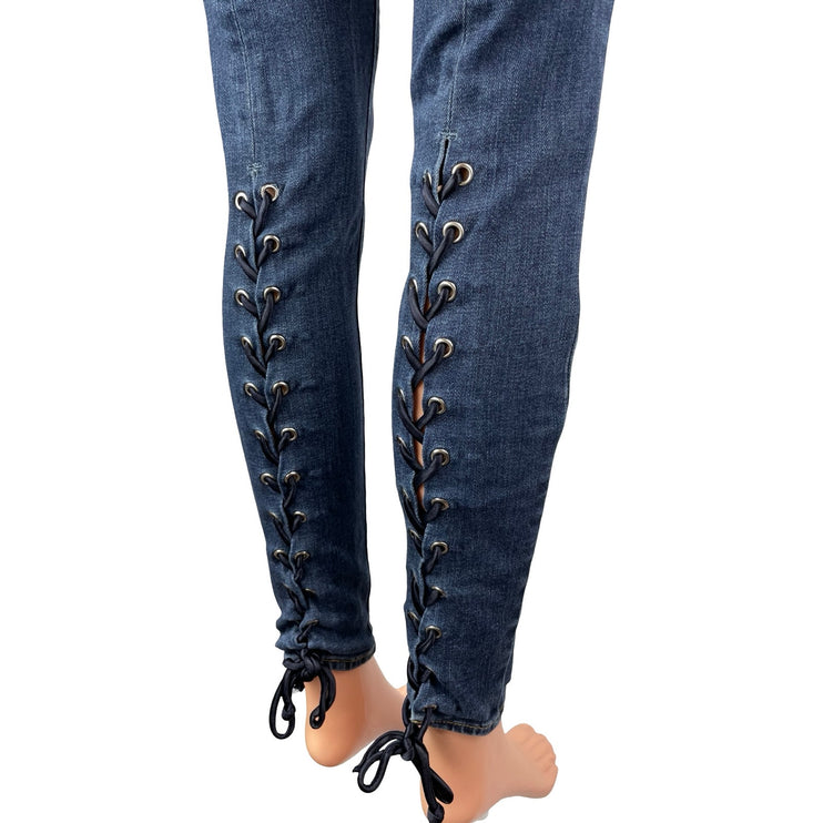Good American Good Waist Blue Lace Up Back Classic Skinny Denim Jeans Pants 0/25