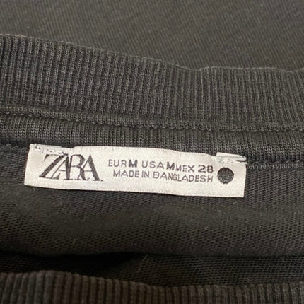 Zara Black Short Sleeve Crew Neck Knit Cotton Cropped T Shirt Tee Top Size M