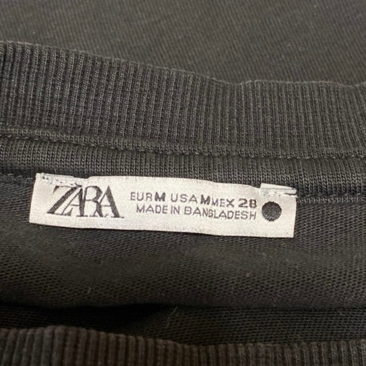 Zara Black Short Sleeve Crew Neck Knit Cotton Cropped T Shirt Tee Top Size M