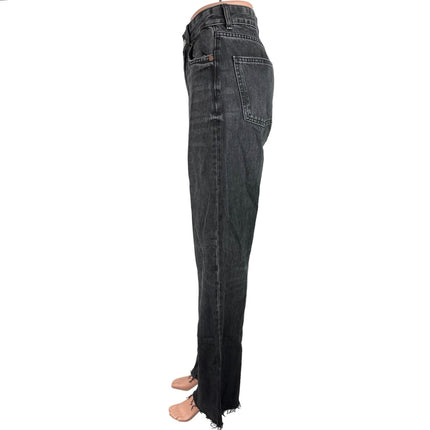 ZARA Women's Black High Rise Straight Leg Stretch Cut Off Hem Denim Jeans Size 4