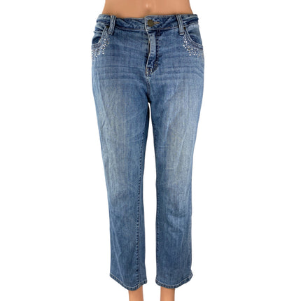 Jennifer Lopez Womens Blue Rhinestone High Rise Straight Leg Denim Jeans Size 10