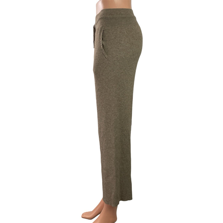 Uniqlo Womens Brown Ribbed Knit Casual Straight Wide Leg Trouser Lounge Pants 27
