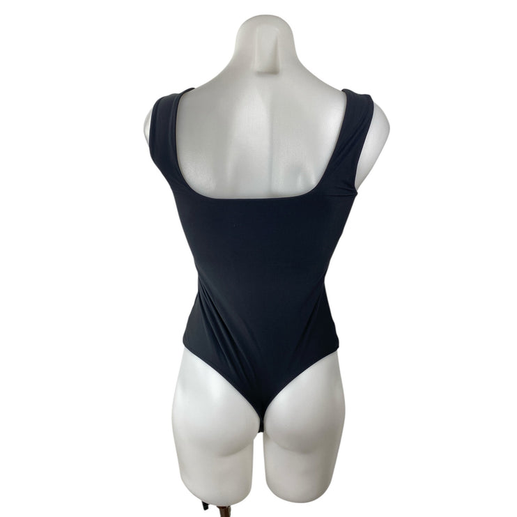 Abercrombie & Fitch Black Sleeveless Square Neck Thong Tank Bodysuit Top Size S