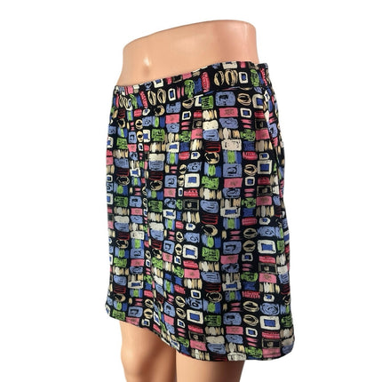 Sag Harbor Women's Multicolor Geometric Printed High Waist Mini A-Line Skirt L