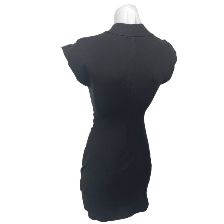 Zara Women's Black Rib Knit Short Sleeve High Neck Mini Bodycon Sweater Dress S