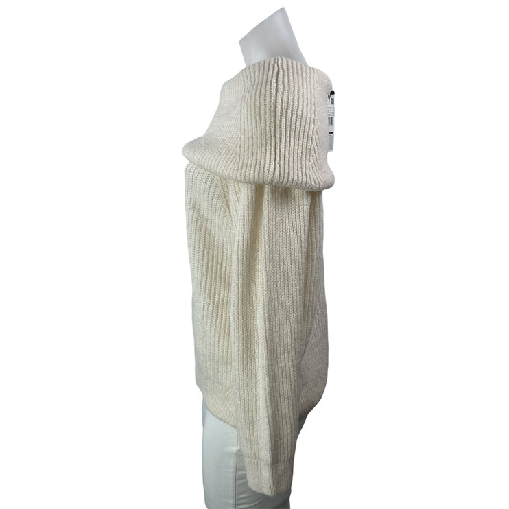 NEW MNG Mango Cream Off The Shoulder Ribbed Knit Long Sleeve Sweater Top Size M