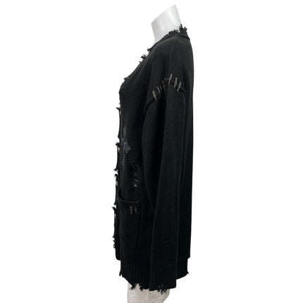 Noemie Women's Black Distressed Cross Button Down Long Cardigan Sweater Size M