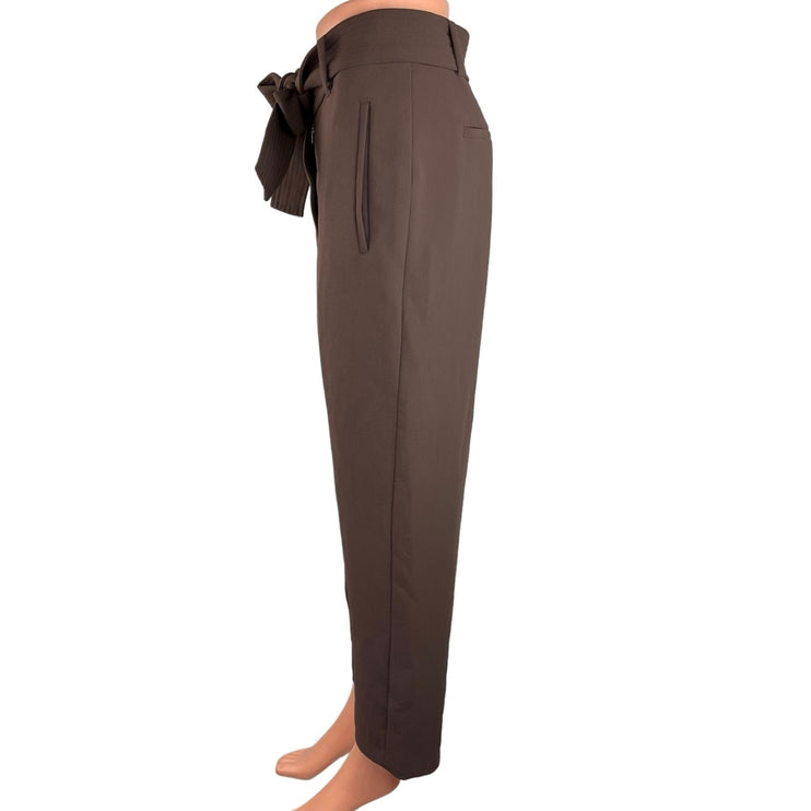 Aritzia Wilfred Brown Crepe High Rise Belted Tie Waist Crop Trouser Pants Size 4