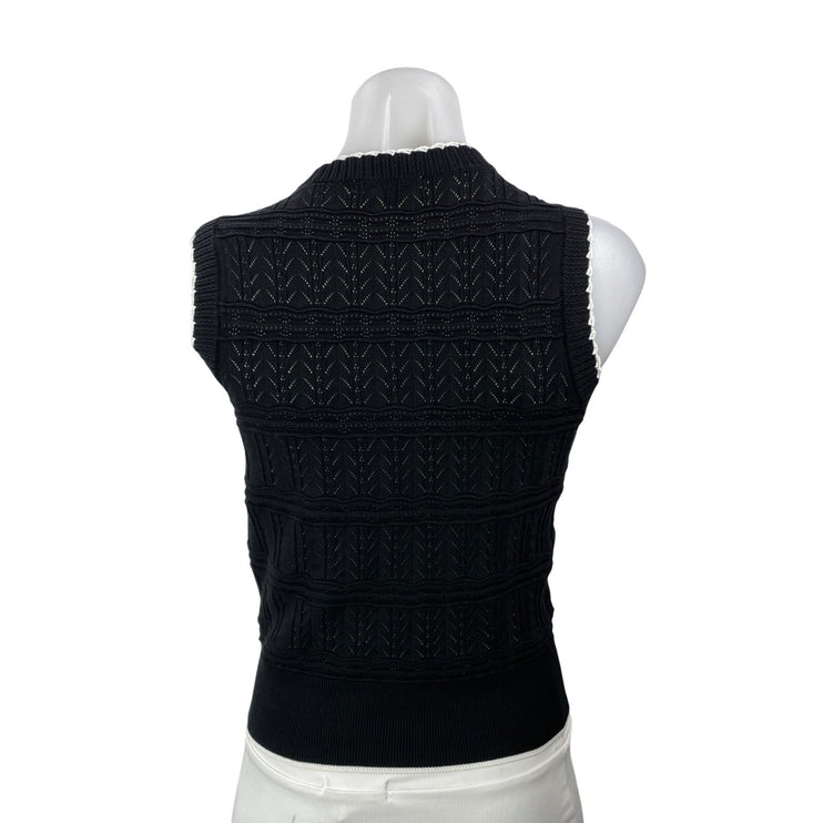 Madewell Black White Chevron Pointelle Sleeveless Sweater Vest Tank Top Size S