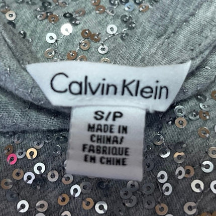 Calvin Klein Gray Silver Sequin Embellished Short Sleeve T Shirt Tee Top Size S