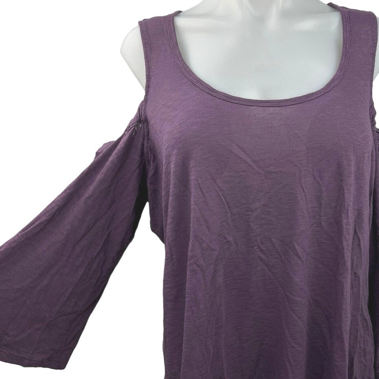 Express Purple Cold Shoulder Flowy Bell Sleeve Scoop Neck Blouse Top Size M