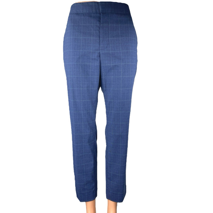 Zara Women's Blue Plaid Checkered Straight Leg Mid Rise Trousers Dress Pants 6
