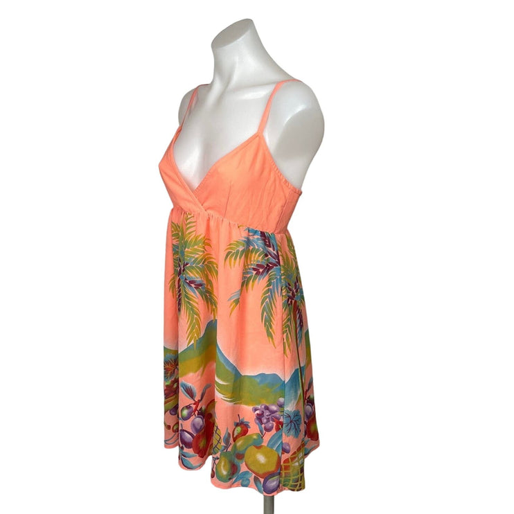H&M Neon Orange Fruit Tropical Spaghetti V-Neck Sleeveless Mini Sundress Size 6