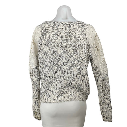 Paper Women's Black White Floral Lace Trim Long Sleeve Sweatshirt Sweater Top M