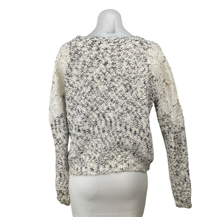 Paper Women's Black White Floral Lace Trim Long Sleeve Sweatshirt Sweater Top M