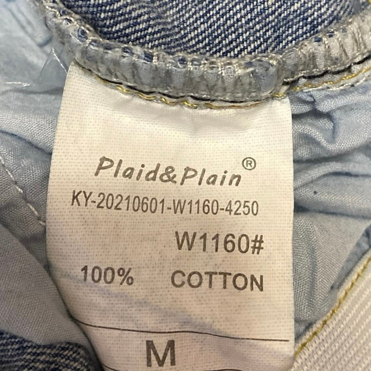 Plaid & Plain Women's Blue High Rise Paperbag Cuffed Denim Jean Shorts Size M