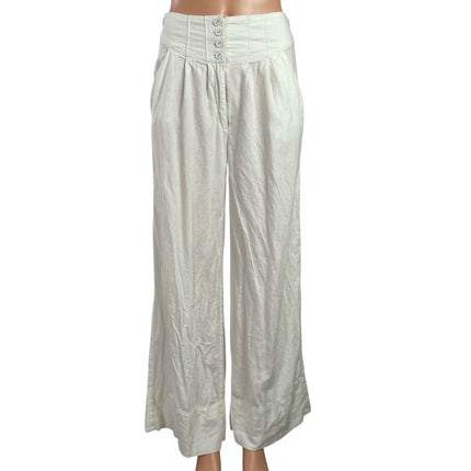 Free People Women's White High Rise Button Pleated Wide Leg Trousers Pants Sz 2