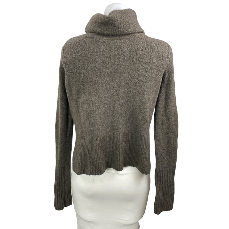 ALLSAINTS Brown Wool Knit Asymmetrical Cropped Turtleneck Sweater Top Size S