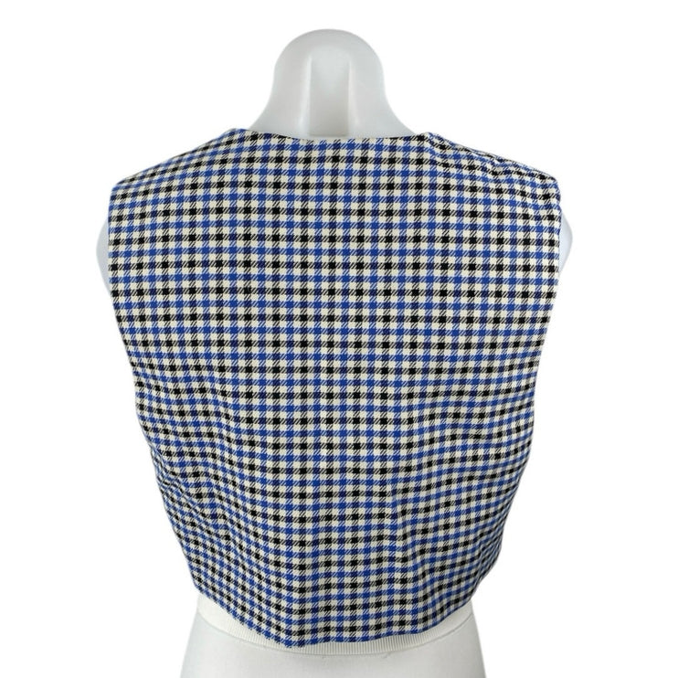 Zara Women's Blue Gingham Houndstooth Sleeveless V Neck Vest Crop Top Size XS
