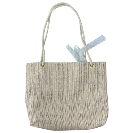 Mazeology Women's Cream Floral Embroidered Straw Lace Shoulder Bag Tote Handbag