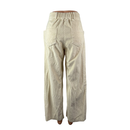 Zacro Women's Beige Corduroy High Rise Wide Leg Baggy Trousers Pants Size S