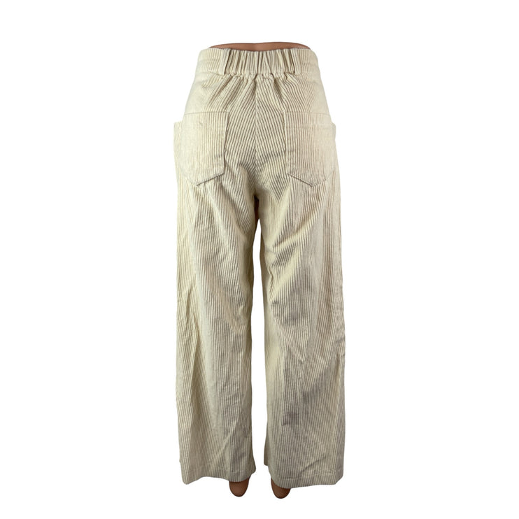 Zacro Women's Beige Corduroy High Rise Wide Leg Baggy Trousers Pants Size S