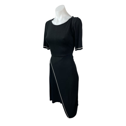 L.K. Bennett Eliana Black Half Sleeve Wrap Asymmetric Midi Sheath Dress Size XS