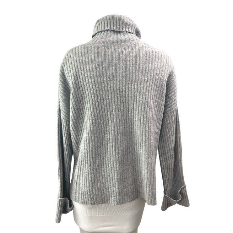 Revive Cashmere Womens Gray Wool Rib Knit Turtleneck Long Sleeve Sweater Top M