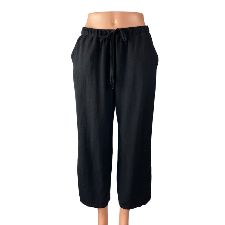 Stradivarius Womens Black Linen High Rise Pocket Wide Leg Trousers Pants Size XL