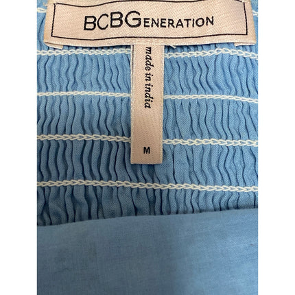 BCBGeneration Blue Ruffle Sleeve Embroidered Floral Eyelet Blouse Crop Top Sz M