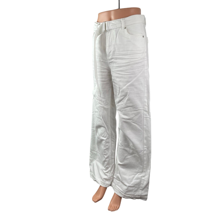 Zara Women's White High Waisted Belted Wide Leg Baggy Palazzo Denim Jeans Size 4