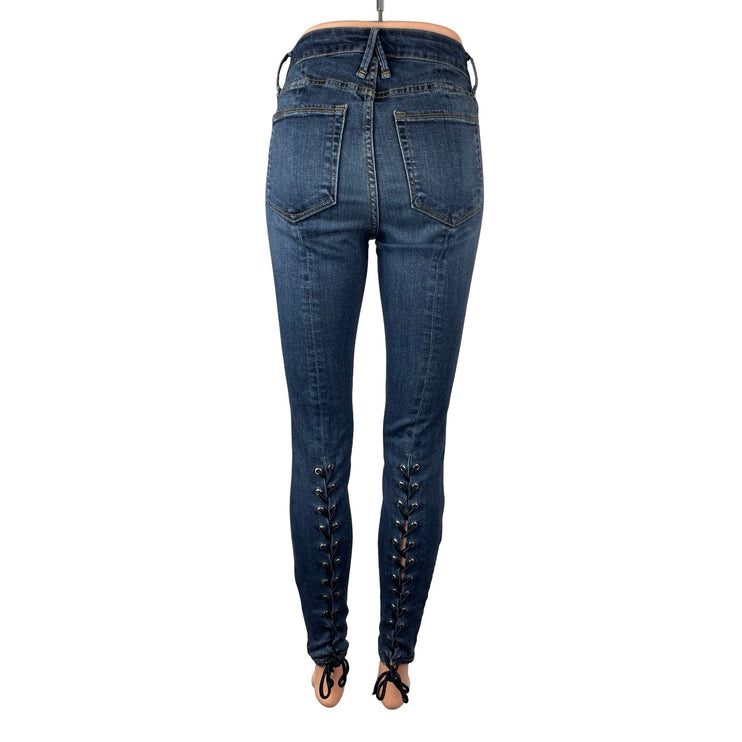 Good American Good Waist Blue Lace Up Back Classic Skinny Denim Jeans Pants 0/25