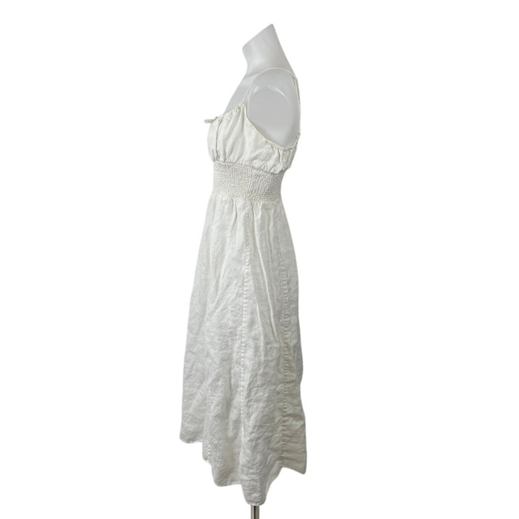 Aritzia Wilfred White 100% Linen Sleeveless Bustier Fit & Flare Midi Dress Sz M