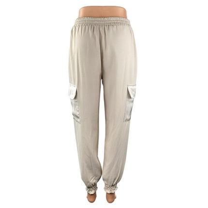 Pois Women Beige High Waisted Pull On Tapered Leg Cargo Jogger Sweat Pants Sz S