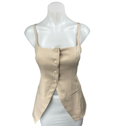 Lulus Beige Sleeveless Button Down Pocket Cami Camisole Tank Blouse Top Size M