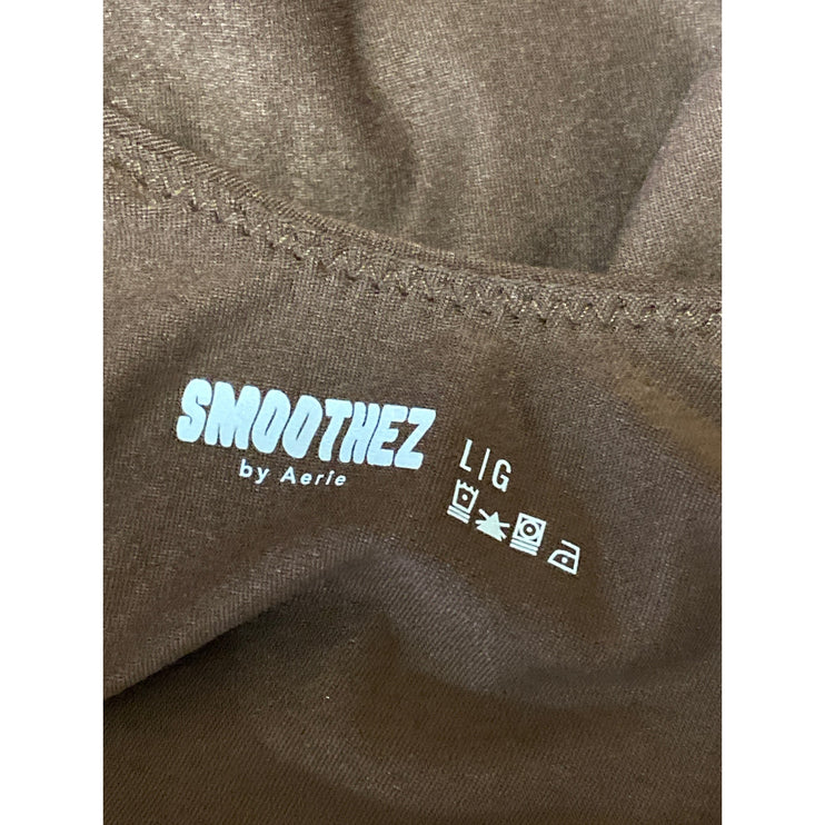 Aerie Smoothez Brown Scoop Neck Long Sleeve Sculpt Thong Bodysuit Top Size L