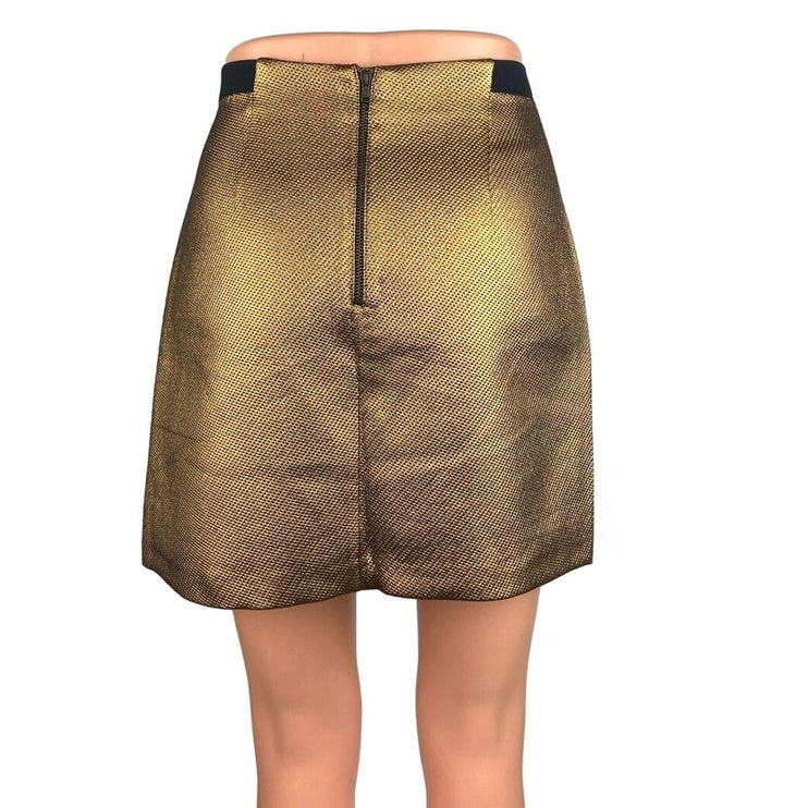 Sisley Women's Gold High Waisted Zipper Back Straight Pencil Mini Skirt Size 4