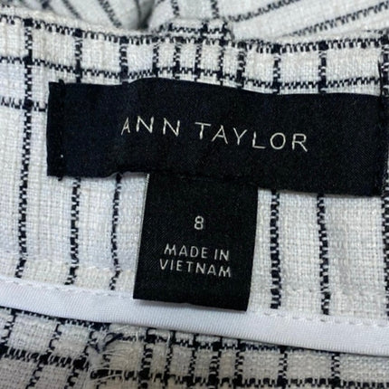 Ann Taylor Women White Black Plaid High Rise Straight Leg Trousers Pants Size 8