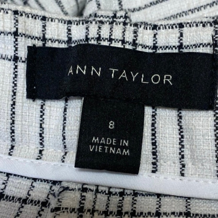 Ann Taylor Women White Black Plaid High Rise Straight Leg Trousers Pants Size 8