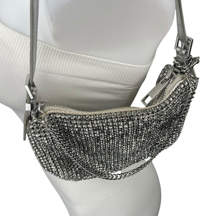 Aldo Mistera Silver Rhinestone Sparkly Shimmer Crescent Half Moon Shoulder Bag
