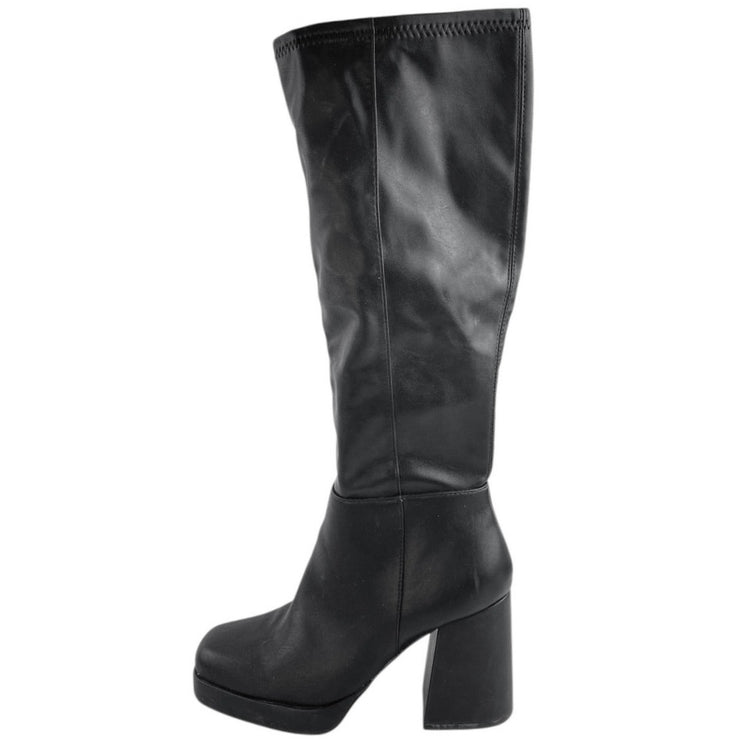 Steve Madden Kreo Women's Black Leather Platform Block Heel Tall Boots Size 9M