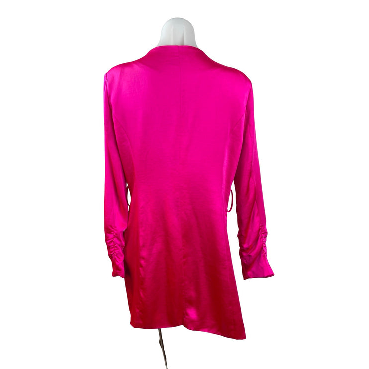 Skies are Blue Pink Silk Satin Double Breasted Long Sleeve Blazer Mini Dress M