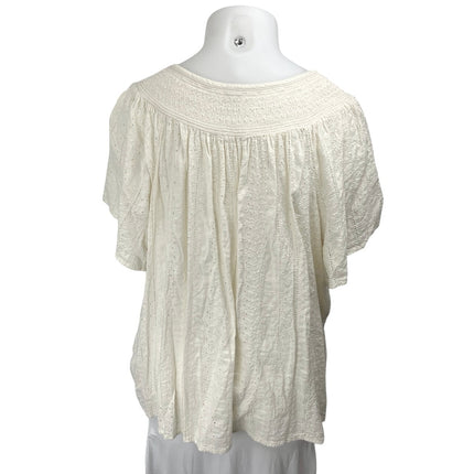 Old Navy White Short Sleeve Floral Eyelet Embroidered Smocked Blouse Top Size 4X