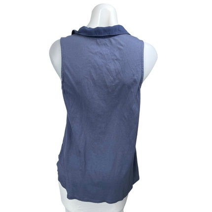 Splendid Women's Blue Sleeveless Collared V-Neck Pocket Shirt Blouse Top Size S