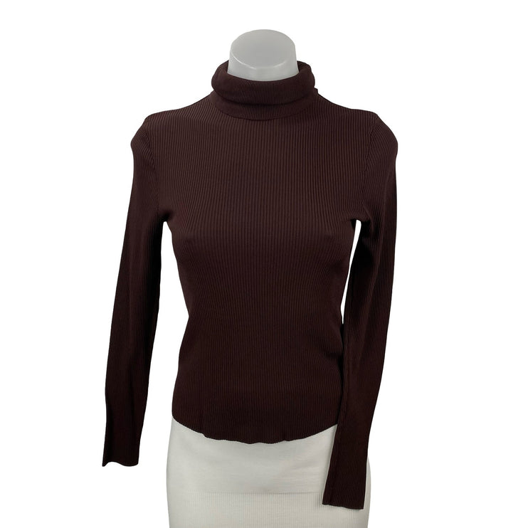 Zara Women's Brown Long Sleeve Turtleneck Ribbed Knit Slim Sweater Top Size M