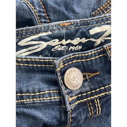 Seven7 Women's Blue Distressed Low Rise Ripped Bootcut Denim Jeans Pants Size 27